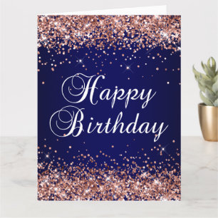 Rose Gold Glitzer Navy Ombre Happy Birthday Big Karte