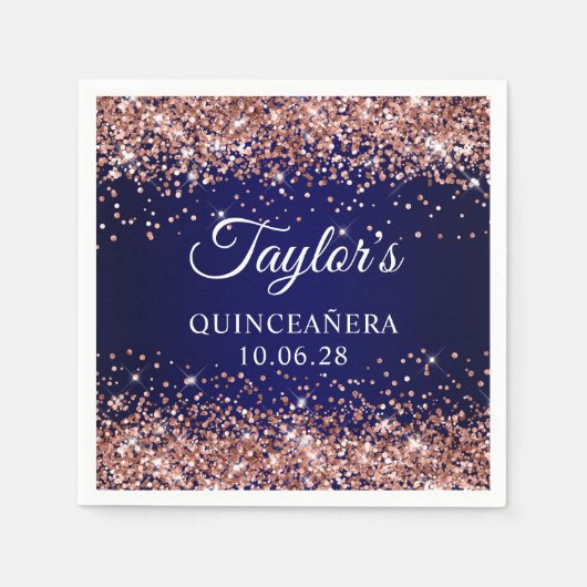 Rose Gold Glitzer Navy Ombre Quinceanera Serviette (Vorderseite)