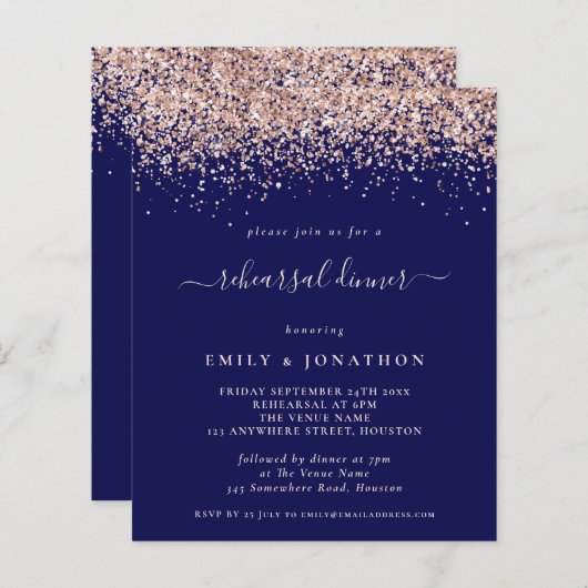 Rose Gold Glitzer Navy Probe Dinner (Vorne/Hinten)