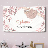 Rose Gold Glitzer Niedlich Girl Sloth Baby Dusche Banner
