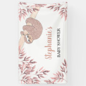 Rose Gold Glitzer Niedlich Girl Sloth Baby Dusche Banner (Vertikal)