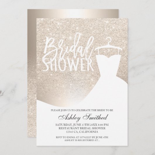 Rose Gold Glitzer Ober-Folie Brautparty Einladung (Vorne/Hinten)