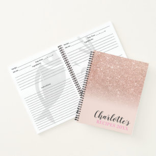 Rose Gold Glitzer Ober funkelnde Rosa Rezepte Notizblock