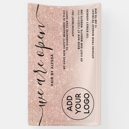 Rose Gold Glitzer Ober Logo rot Rosa Wir sind offe Banner (Vertikal)