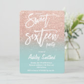 Rose Gold Glitzer ombre aquamarine Typografie Swee Einladung (Stehend Vorderseite)