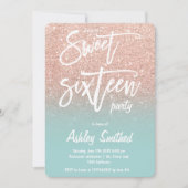 Rose Gold Glitzer ombre aquamarine Typografie Swee Einladung (Vorderseite)