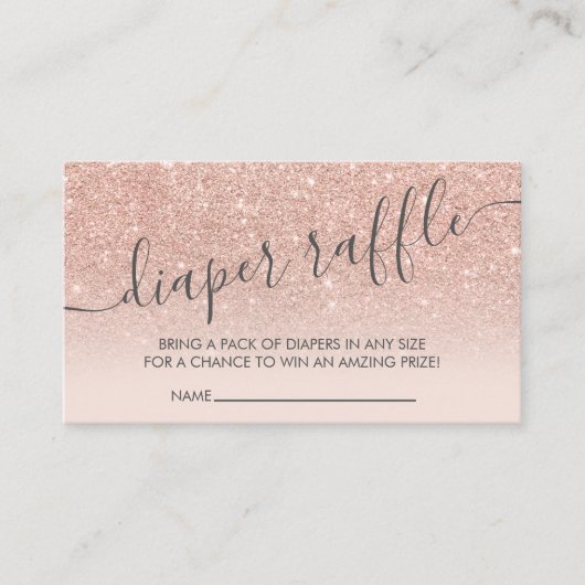 Rose gold Glitzer ombre Baby Duschdiaper Tombola Begleitkarte (Vorderseite)
