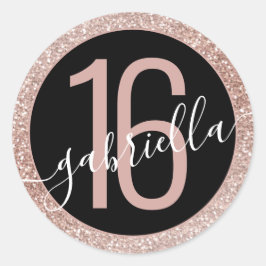 Rose Gold Glitzer Ombre Black Birthday Sweet 16 Cl Runder Aufkleber