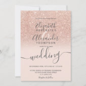Rose Gold Glitzer ombre blush Skript schick Hochze Einladung (Vorderseite)