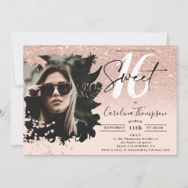 Rose Gold Glitzer ombre Blütenrosa Foto Sweet 16 Einladung