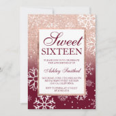 Rose Gold Glitzer ombre burgundy Schnee Sweet 16 Einladung (Vorderseite)