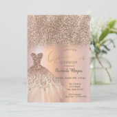 Rose Gold Glitzer Ombre Chic Dress Quinceañera Einladung (Stehend Vorderseite)