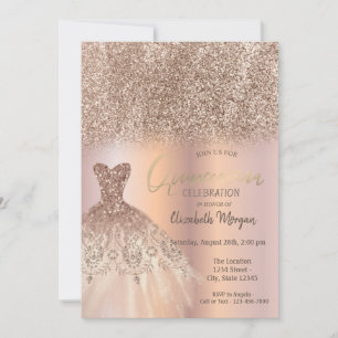 Rose Gold Glitzer Ombre Chic Dress Quinceañera Einladung