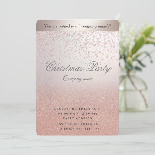 Rose Gold Glitzer ombre Corporate Weihnachts-Party Einladung (Stehend Vorderseite)