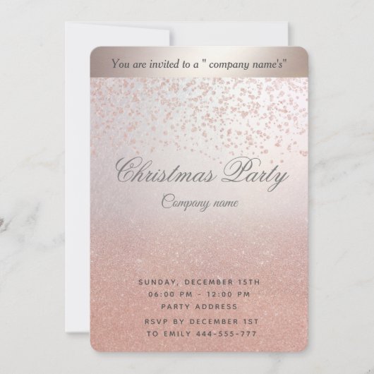 Rose Gold Glitzer ombre Corporate Weihnachts-Party Einladung (Vorderseite)