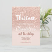 Rose gold Glitzer ombre Drehbuch dreizehn Geburtst Einladung (Stehend Vorderseite)