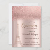 Rose Gold Glitzer Ombre, Eiffelturm Quinceanera Einladung (Vorderseite)