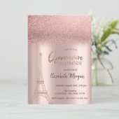 Rose Gold Glitzer Ombre, Eiffelturm Quinceanera Einladung (Stehend Vorderseite)
