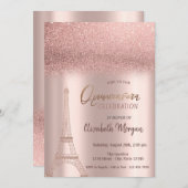 Rose Gold Glitzer Ombre, Eiffelturm Quinceanera Einladung (Vorne/Hinten)