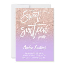 Rose Gold Glitzer ombre lila Typografie Sweet 16