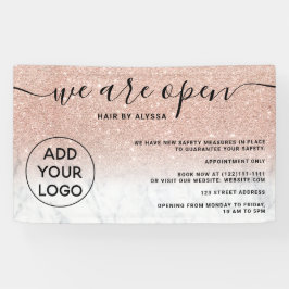 Rose Gold Glitzer ombre Logo Marmor Wir sind offen Banner
