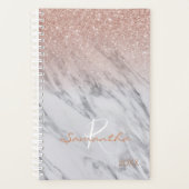 Rose Gold Glitzer Ombre Marble Jährliche Monogramm Planer (Vorderseite)