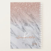 Rose Gold Glitzer Ombre Marble Jährliche Monogramm Planer (Rückseite)