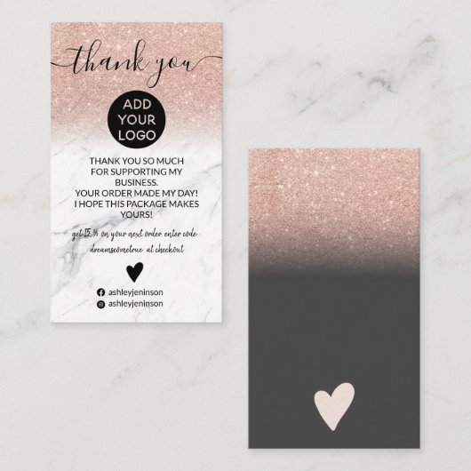 Rose gold Glitzer ombre marborge Auftrag Vielen Da Visitenkarte (Vorne/Hinten)