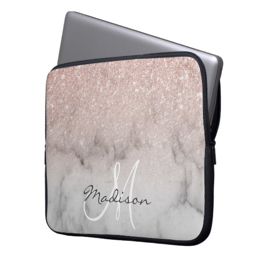 Rose Gold Glitzer ombre Marmor Monogram Laptopschutzhülle (Vorderseite Links)