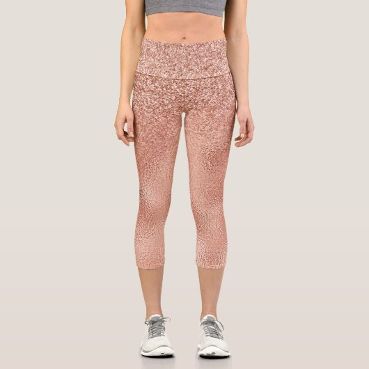 Rose Gold Glitzer Ombre Metal Look Capri Leggings (Vorderseite)