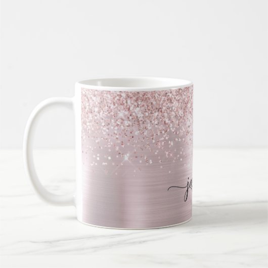 Rose Gold Glitzer Ombre Metal Monogram Signature Kaffeetasse (Links)
