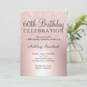 Rose Gold Glitzer ombre metallic 60. Geburtstag Einladung (Stehend Vorderseite)