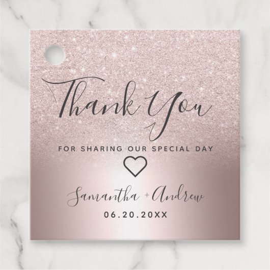 Rose Gold Glitzer ombre Metallic Danke Hochzeit Geschenkanhänger (Vorderseite)