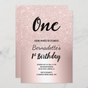 Rose Gold Glitzer ombre Metallic erste Geburtstag Einladung