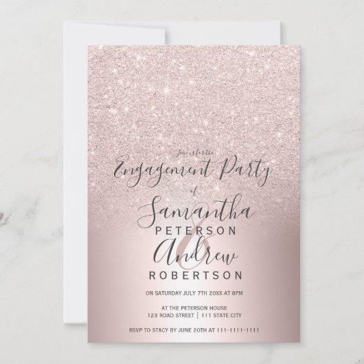 Rose Gold Glitzer ombre Metallische Folie Verlobun Einladung (Vorderseite)