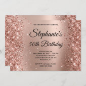 Rose Gold Glitzer Ombre Mit Monogramm 50. Geburtst Einladung (Vorne/Hinten)