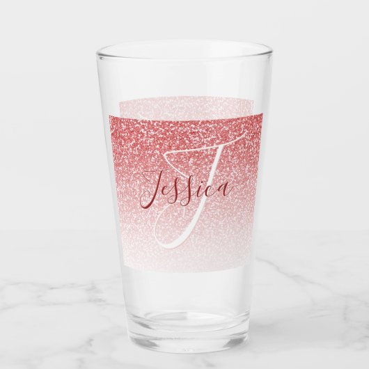Rose Gold Glitzer Ombre Modern Monogram Glas (Vorderseite)