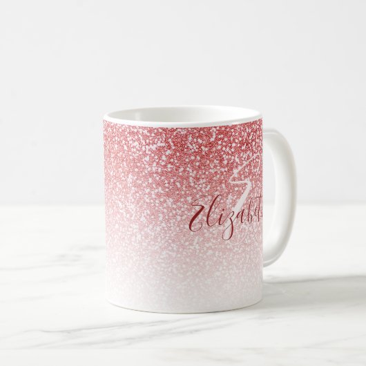 Rose Gold Glitzer Ombre Modern Monogram Kaffeetasse (VorderseiteRechts)