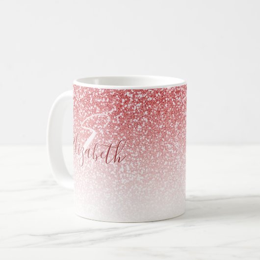 Rose Gold Glitzer Ombre Modern Monogram Kaffeetasse (Vorderseite Links)