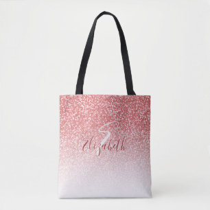 Rose Gold Glitzer Ombre Modern Monogram Tasche