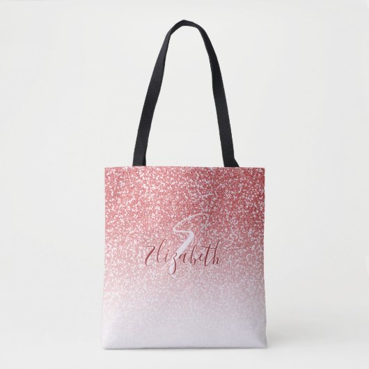 Rose Gold Glitzer Ombre Modern Monogram Tasche (Vorderseite)
