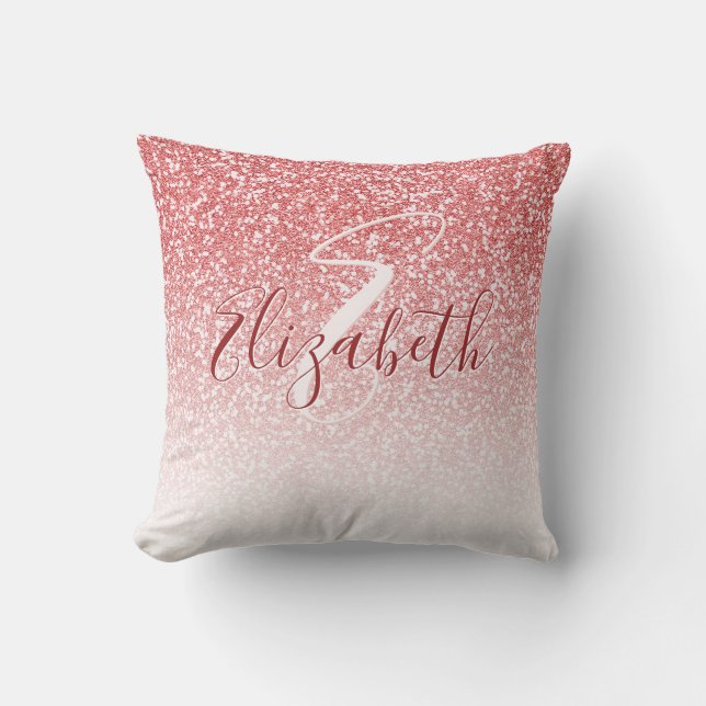 Rose Gold Glitzer Ombre Monogram Kissen (Vorderseite)