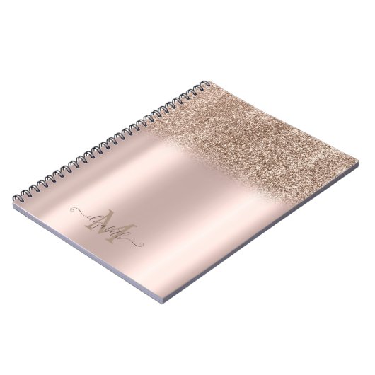 Rose Gold Glitzer Ombre Monogram Notizblock (Linke Seite)