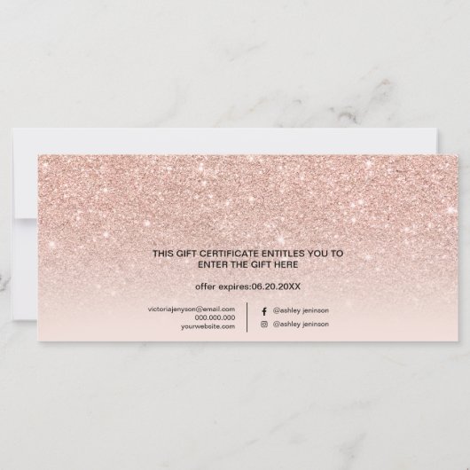 Rose Gold Glitzer ombre pink Geschenkgutschein (Rückseite)