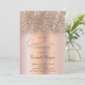 Rose Gold Glitzer Ombre Quinceañera Einladung (Stehend Vorderseite)