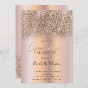 Rose Gold Glitzer Ombre Quinceañera Einladung