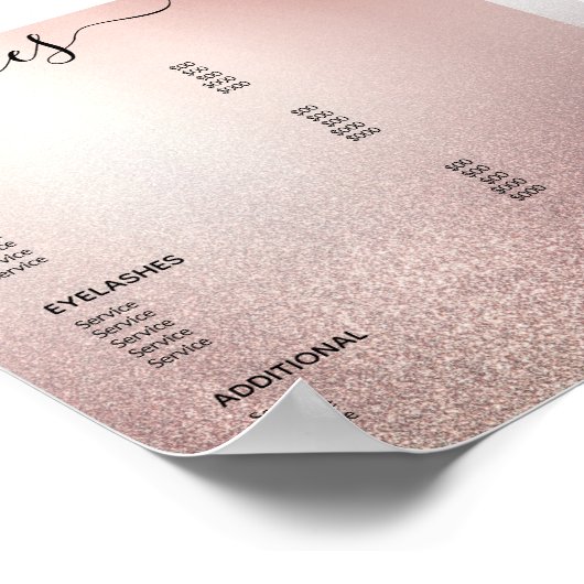 Rose Gold Glitzer Ombre Salon Service Menü Poster (Ecke)
