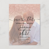 Rose Gold Glitzer ombre script Foto Save the Date Ankündigungspostkarte (Vorderseite)