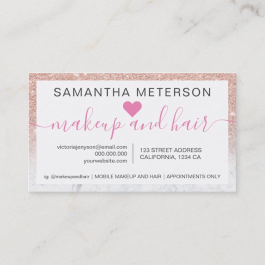 Rose Gold Glitzer ombre script makeup marmor 10 Treuekarte (Rückseite)