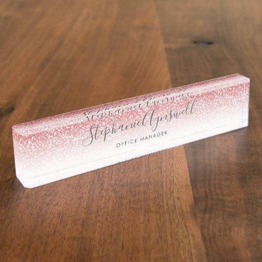 Rose Gold Glitzer Ombre Script Trendy Namensplakette (Seite)